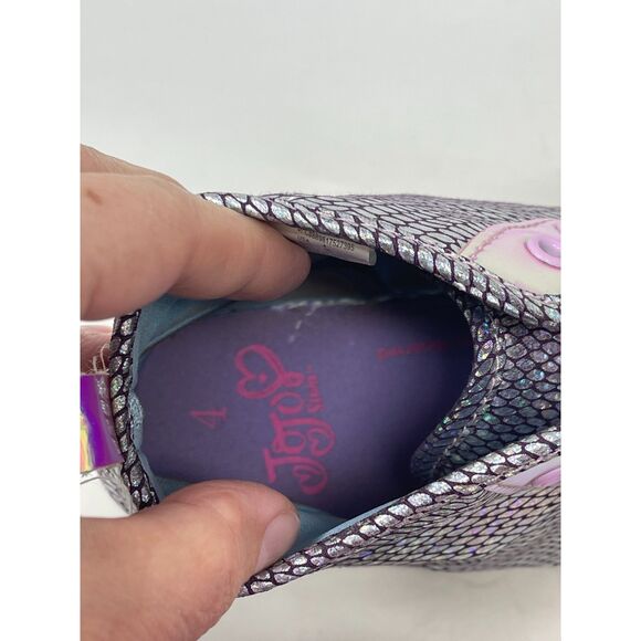 Justice Girl's Bow Silver & Pink Shimmer Glitter Sneakers Shoes Lace Up Size 4 - Picture 6 of 10